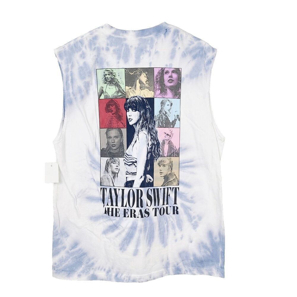 NEW Taylor Swift The Eras Tour Tank Top L Blue White Knit Tie Dye Graphic Print